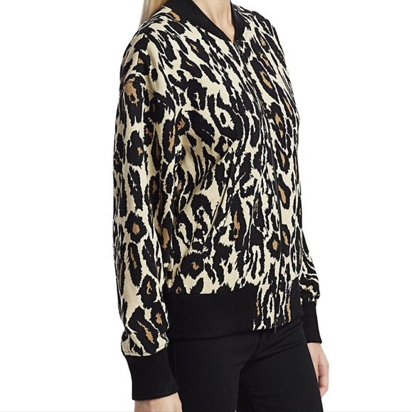 Diane von Furstenberg Full Zip Lon Leopard 100% Cotton Bomber Jacket Size XS EUC - Picture 3 of 11